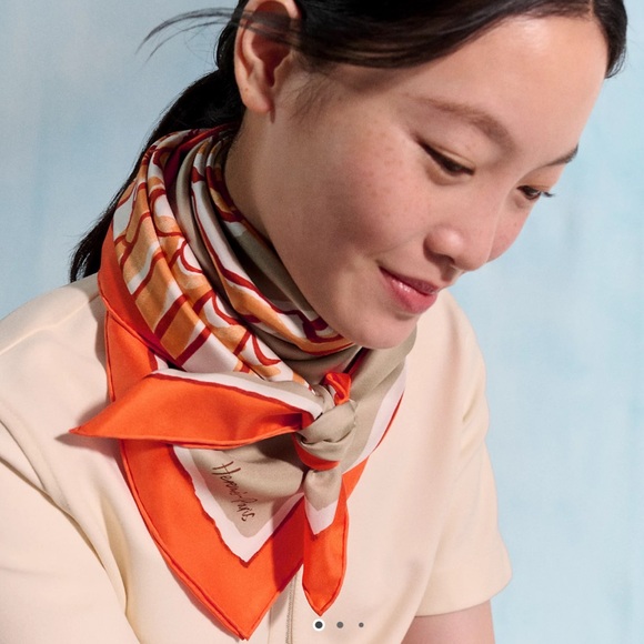 HERMES LIBRE COMM PEGASE SILK SCARF 90 USED Orange-Beige-Fauve - Picture 10 of 13